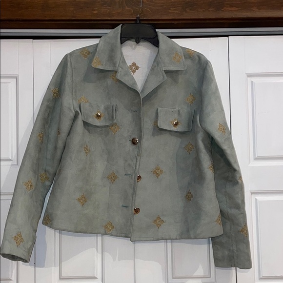 Green Blazer with Suede Finish and Pointed Collar - Picture 1 of 6